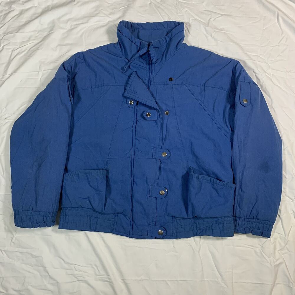 Vintage 80s TransAction Utility Puffer Jacket Men’s Sz M Blue Full Zip Bomber